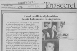 Cuasi conflicto diplomático desata Lafourcade en Argentina  [artículo].