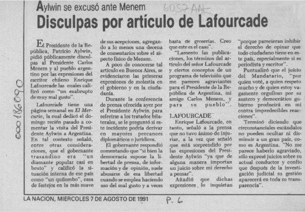Disculpas por artículo de Lafourcade  [artículo].
