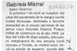 Gabriela Mistral  [artículo] Héctor Espinoza Viveros.
