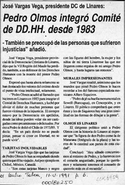 Pedro Olmos integró comité de DD.HH. desde 1983  [artículo] José Vargas Vega.