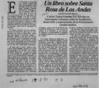 Un libro sobre Santa Rosa de Los Andes  [artículo] León Santoro F.