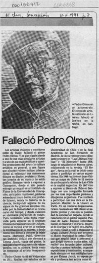 Falleció Pedro Olmos  [artículo].