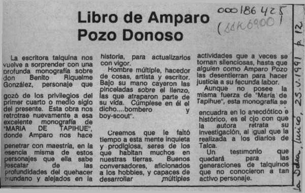 Libro de Amparo Pozo Donoso  [artículo].