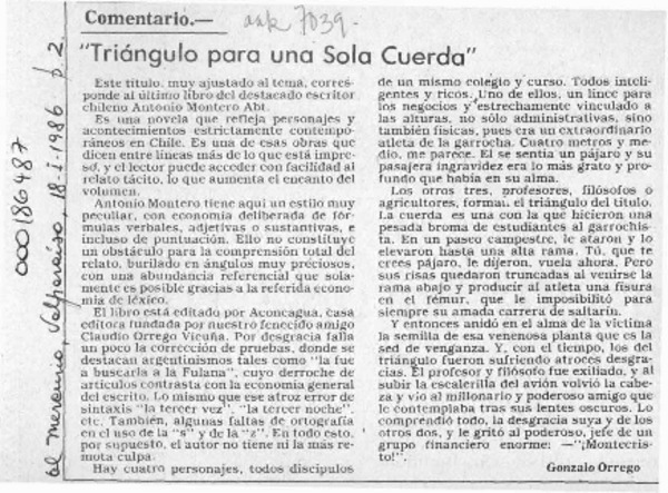 "Triángulo para una sola cuerda"  [artículo] Gonzalo Orrego.
