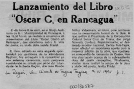 Lanzamiento del libro "Oscar C. en Rancagua"  [artículo].