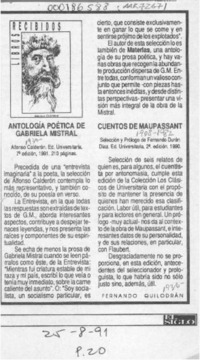 Antología poética de Gabriela Mistral  [artículo] Fernando Quilodrán.