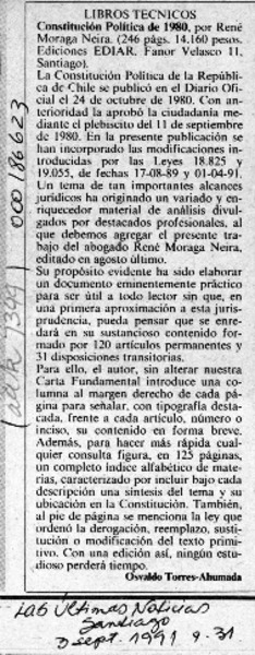 Constitución política de 1980  [artículo] Osvaldo Torres Ahumada.