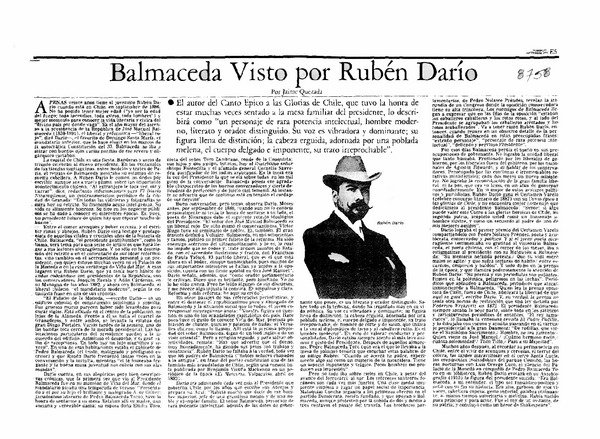Balmaceda visto por Rubén Darío  [artículo] Jaime Quezada.