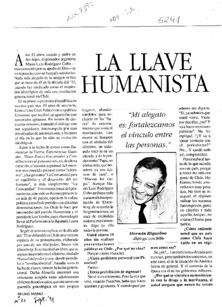 La llave humanista  [artículo] Hernán Riquelme.
