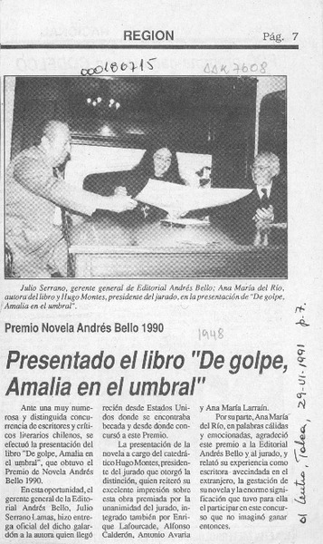 Presentado el libro "De golpe, Amalia en el umbral"  [artículo].