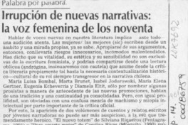 Irrupción de nuevas narrativas, la voz femenina de los noventa  [artículo] Marcelo Novoa.