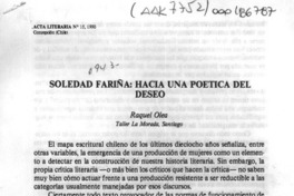 Soledad Fariña, hacia una poética del deseo  [artículo] Raquel Olea.