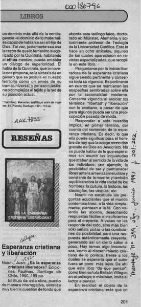 Esperanza cristiana y liberación  [artículo] Fernando Verdugo.
