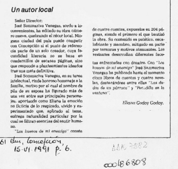 Un autor local  [artículo] Eliana Godoy Godoy.