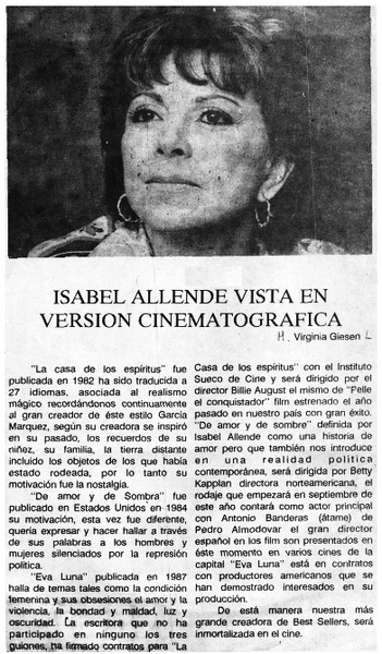 Isabel Allende vista en versión cinematográfica