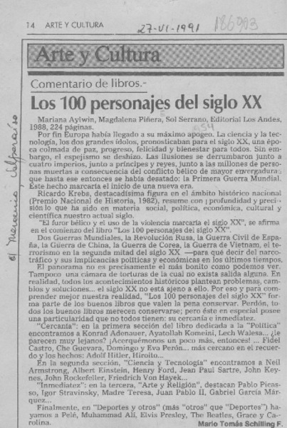 Los 100 personajes del siglo XX  [artículo] Mario Tomás Schilling F.