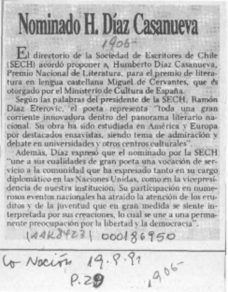 Nominado H. Díaz Casanueva  [artículo].