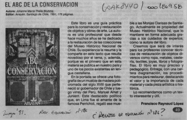 El ABC de la conservación  [artículo] Francisco Raynaud López.