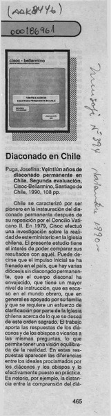 Diaconado en Chile  [artículo] José Arteaga.