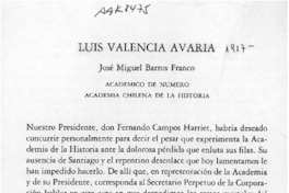 Luis Valencia Avaria  [artículo] José Miguel Barros Franco.