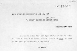 "La Huella", un poema de Gabriela Mistral  [artículo] Rosemarie Kempf Titze.