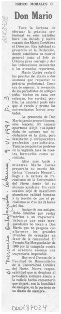 Don Mario  [artículo] Isidro Morales C.