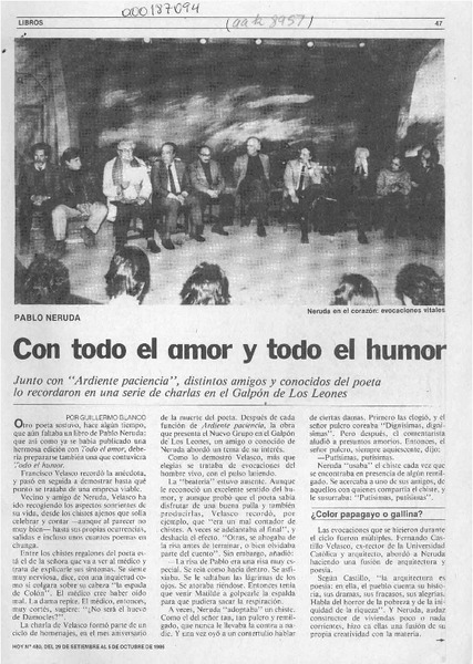 Con todo el amor y todo el humor  [artículo] Guillermo Blanco.