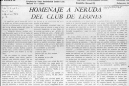 Homenaje a Neruda del Club de Leones  [artículo] Jorge Cofré Guerra.