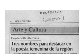 Tres nombres para destacar en la poesía femenina de la región  [artículo] Pedro Mardones Barrientos.
