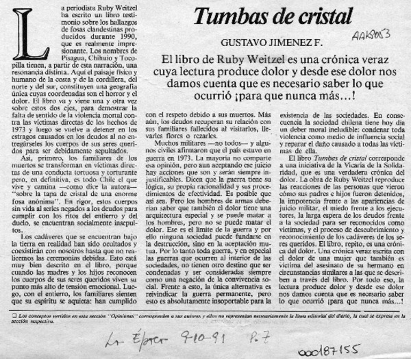 Tumbas de cristal  [artículo] Gustavo Jiménez.