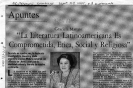 Graciela Maturo, "La literatura latinoamericana es comprometida, ética, social y religiosa"  [artículo] María Teresa Cárdenas.