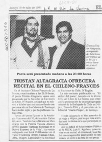 Tristán Altagracia ofrecerá recital en el chileno-francés  [artículo].