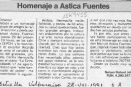 Homenaje a Astica Fuentes  [artículo] Nelson Nahuel Jeldes.