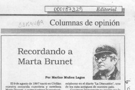 Recordando a Marta Brunet  [artículo] Marino Muñoz Lagos.