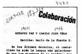 Octavio Paz y Camilo José Cela  [artículo] Darío de la Fuente D.