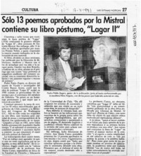 Sólo 13 poemas aprobados por la Mistral contiene su libro póstumo, "Lagar II"  [artículo].