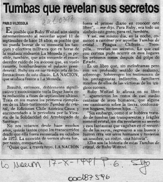 Tumbas que revelan sus secretos  [artículo] Patricio Vildósola.