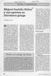Miguel Castillo Didier y sus aportes en literatura griega  [artículo] Virginia Vidal.