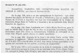 Valdivia, varonía del conquistador Martín de Irízar