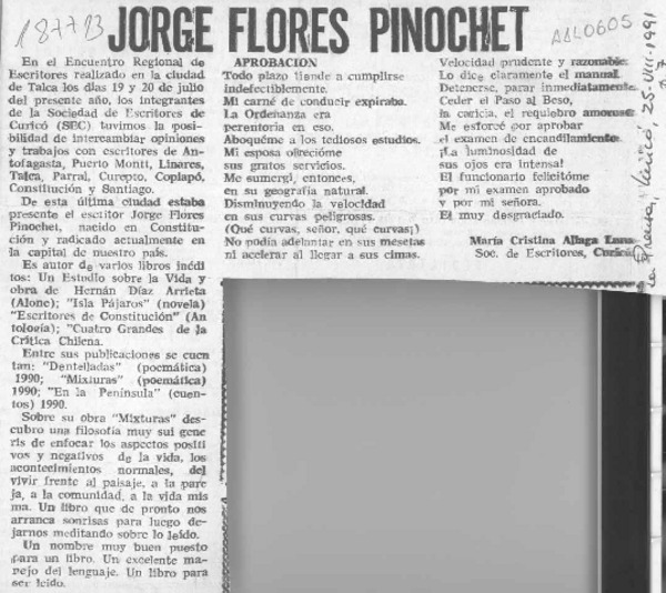 Jorge Flores Pinochet  [artículo] María Cristina Aliaga Luna.