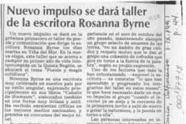 Nuevo impulso se dará taller de la escritora Rosanna Byrne  [artículo].