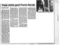 Poeta chilote ganó Premio Neruda  [artículo] Carolina Aránguiz.