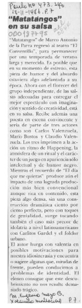 "Matatangos" en su salsa  [artículo] Yolanda Montecinos [y] M. Eugenia Meza B.