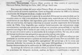 Salinas, Maximiliano, "Clotario Blest, profeta de Dios contra el capitalismo"  [artículo] Marciano Barrios Valdés.