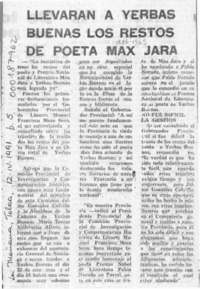 Llevarán a Yerbas Buenas los restos de poeta Max Jara  [artículo].