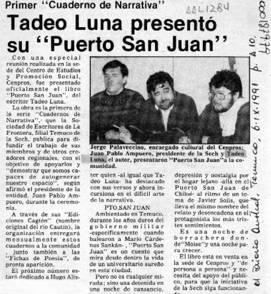 Tadeo Luna presentó su "Puerto San Juan"  [artículo].