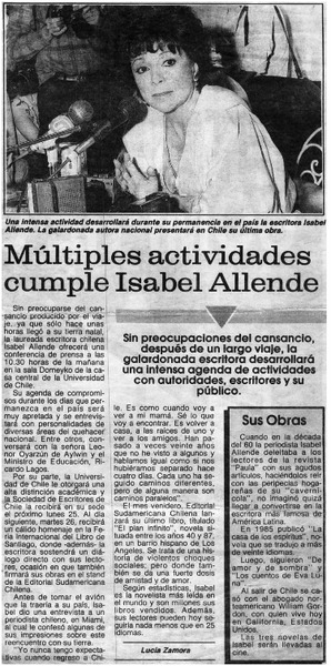 Múltiples actividades cumple Isabel Allende