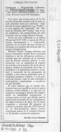Sindicatos y negociación colectiva  [artículo] Osvaldo Torres-Ahumada.