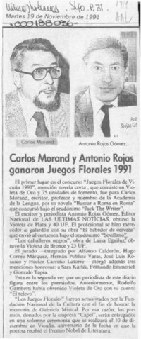 Carlos Morand y Antonio Rojas ganaron Juegos Florales 1991  [artículo].