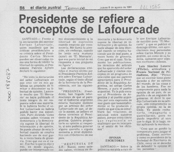 Presidente se refiere a conceptos de Lafourcade  [artículo].